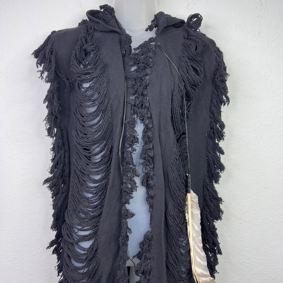 Tuluminati Cardigan Women OS Black Distressed Hooded Festival Boho Western Gypsy - Picture 3 of 13